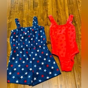 🌟EUC Old Navy⚓️ 4th of July/Patriotic Swimsuit with Romper Cover Up🇺🇸🧨 Sz 4T